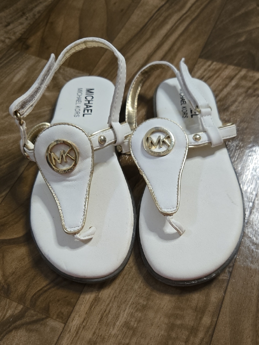 White Thong Sandals with Gold Accent